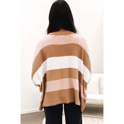 Multicolour Striped Knit Drop Shoulder Loose Sweater