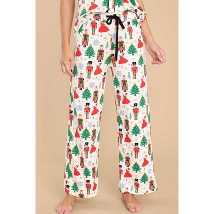 White Printed Christmas Pattern Buttoned Two Piece Sleepwear