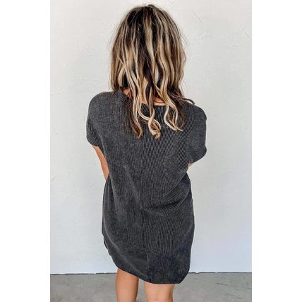 Gray Sequin Flag Stars Ribbed Shift T-shirt Dress