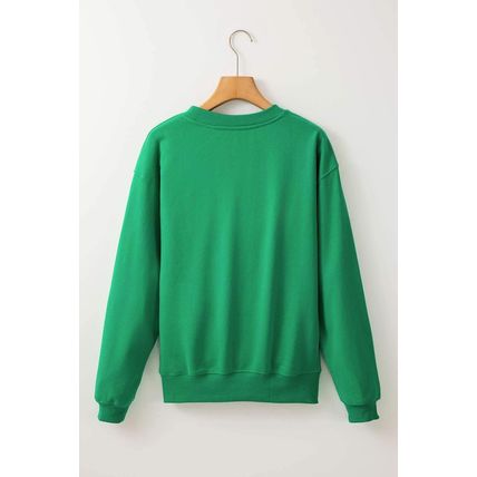 Dark Green Solid Fleece Lined Drop Shoulder Terry Sweatshirt
