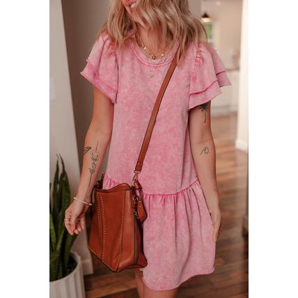 Sachet Pink Mineral Wash Raw Edge Ruffle Mini Dress