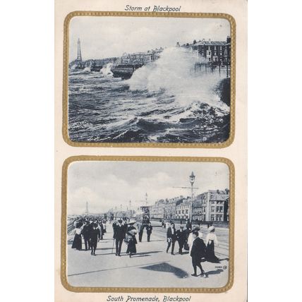 ED23 BLACKPOOL -SOUTH PROMEANDE. DUAL VIEW. PRINTED POSTCARD
