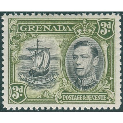Grenada 1938 3d. black & olive-green Perf 12½ SG158 unused