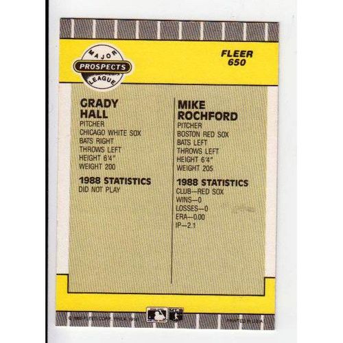 1989 Fleer Grady Hall- Mike Rochford rookie card #650- RC-NM-White Sox, Red Sox