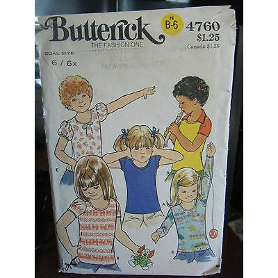 Butterick 4760 Girl's T-Shirt Pattern - Sizes 6-6X Chest 25-25 1/2