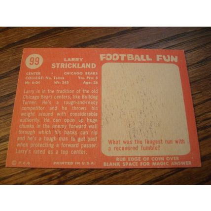 1958 Topps, LARRY STRICKLAND, #99, Chicago Bears