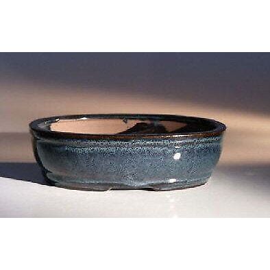 "Blue Ceramic Bonsai Pot - Oval Land/Water Divider 7.75"" x 6.0"" x 2.5"""