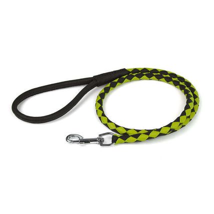 Round Braided Leather Leash W1/4" - L48", Black & Green