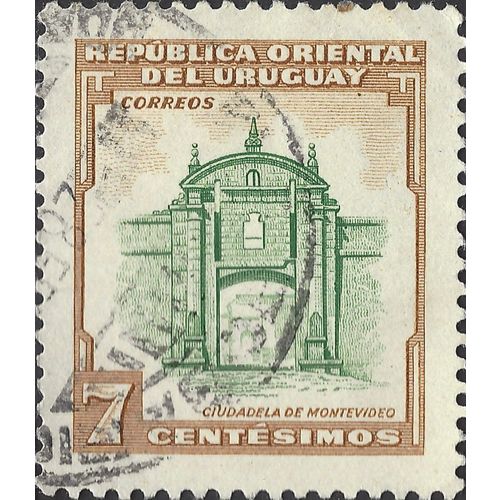 URUGUAY, entry to citadel from Montevideo, brown & green 1954, 7c