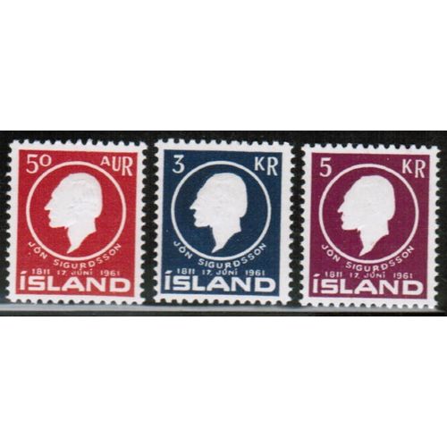 1961 Iceland - Jon Sigurdsson set of 3 - Sc# 335-7 Mint NH