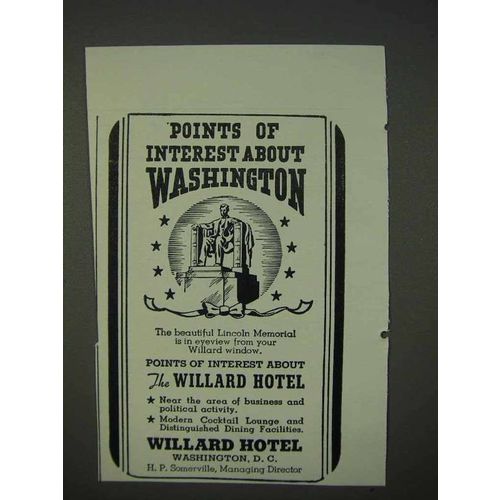 1940 Willard Hotel Ad - Points of Interest Washington