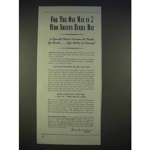 1940 Williams Glider Shaving Cream Ad - One Man in 7