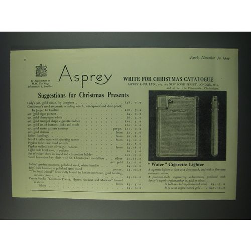 1949 Asprey Wafer Cigarette Lighter Ad - Suggestions for Christmas presents