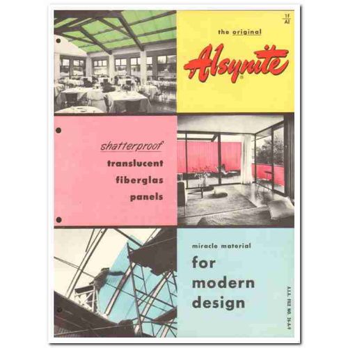 ALSYNITE COMPANY 1954 Translucent fiberglas panels vintage catalog