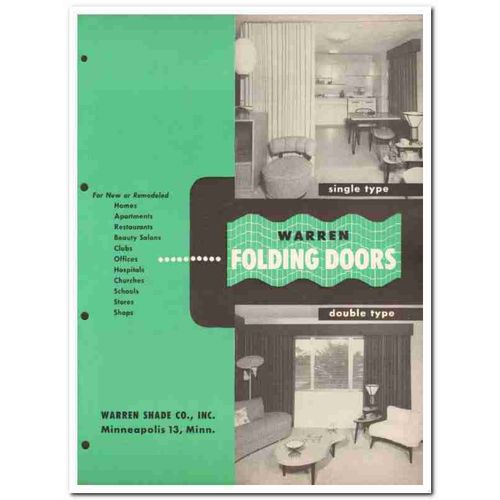 WARREN SHADE COMPANY 1954 single double Folding Doors vintage catalog