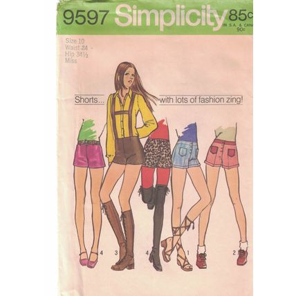 Simplicity 9597 Misses Shorts Size 10 Hip Huggers Waist 24 inch Sewing Pattern