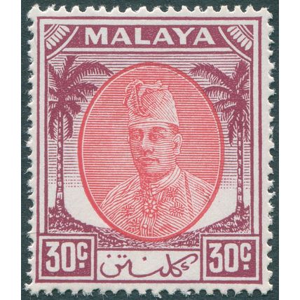 Kelantan 1955 30c scarlet & purple SG 75 unused