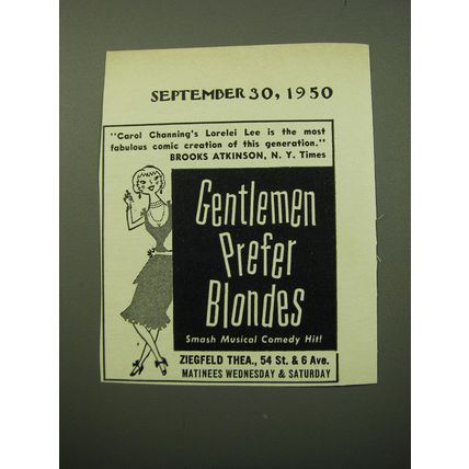1950 Gentlemen Prefer Blondes musical Ad - Carol Channing's Lorelei Lee