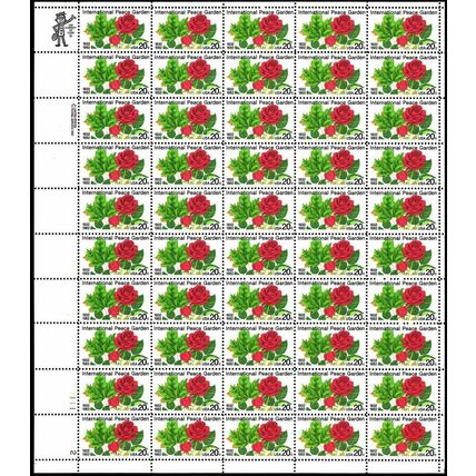 Peace Garden Sheet of Fifty 20 Cent Postage Stamps Scott 2014