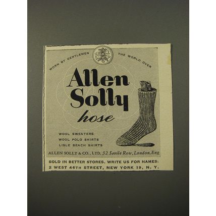1954 Allen Solly Socks Advertisement - Allen Solly Hose