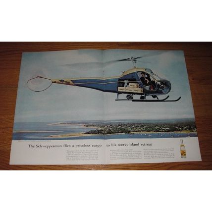 1956 Schweppes Quinine Water Advertisement - Model 47H Bellairus Helicopter