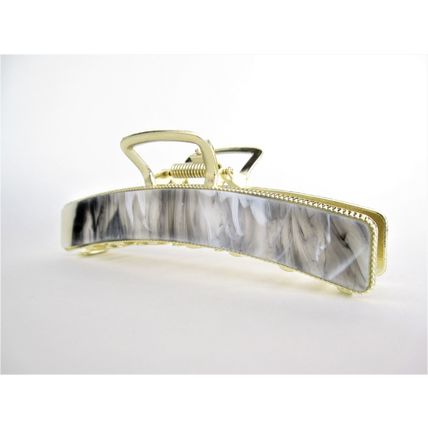 Long gold metal and black gray white marbled acrylic hair claw clip