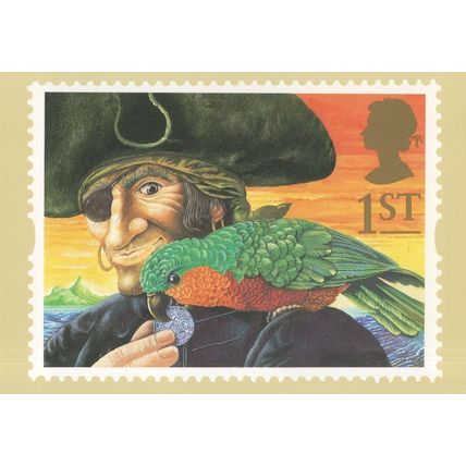 Long John Silver from Treasure Island Book Rare RMPQ Stamp Postcard