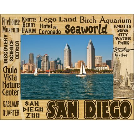 San Diego California Laser Engraved Wood Picture Frame Landscape (4 x 6)