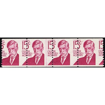 1305E, Mint NH 15¢ Misperfed Coil Line Strip of Four * Stuart Katz