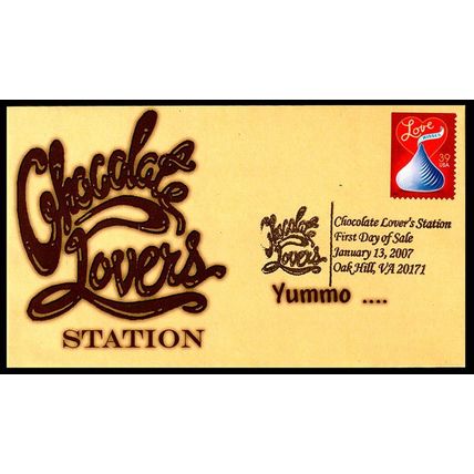 USA 2007 Love & Kisses 39c MNH Stamp on First Day Cover Chocolate Lovers Station