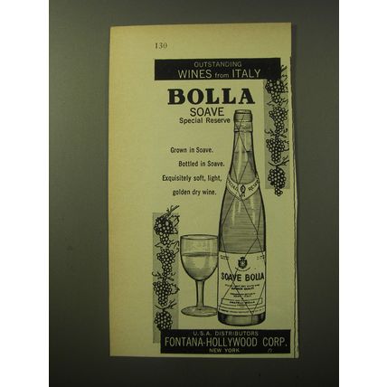 1960 Bolla Soave Wine Ad - Outstanding Wines from Italy