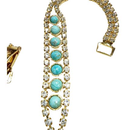 53636 - Diamond Imitation Gold Plated Bracelet with NATURAL Turquoise 16.5 cm