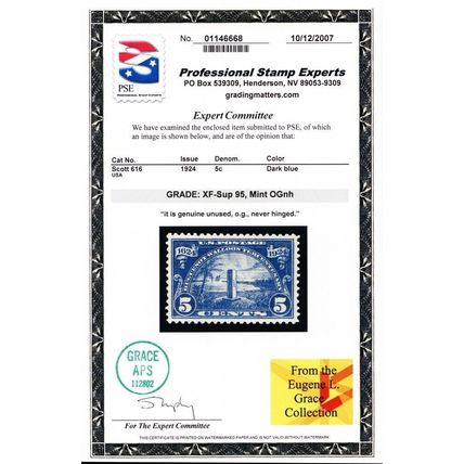 616, Mint NH XF/Superb 5¢ - PSE Graded 95 ** Stuart Katz