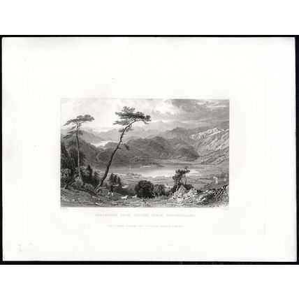 GRASSMERE FROM BUTTER CRAGS, WESTMORLAND 1858 Samuel Lacey ANTIQUE ENGRAVING