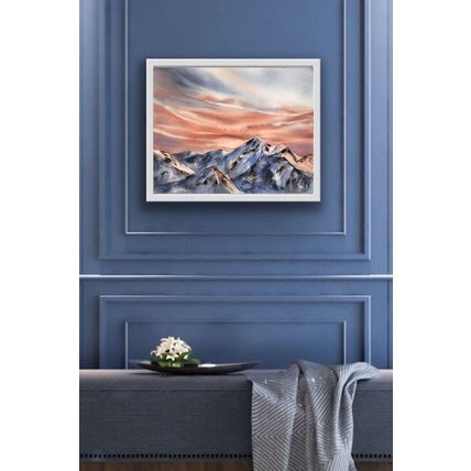 Mountains Original Watercolor Painting Sunset Art