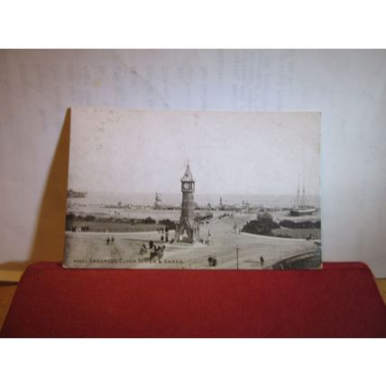 THE CLOCK TOWER & SANDS, SKEGNESS, LINCOLNSHIRE used antique postcard 1919 pm =