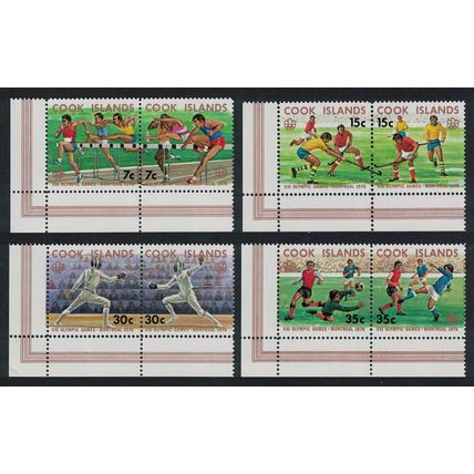 Cook Is. Football Fencing Olympic Games Montreal 4 pairs Corners 1976 MNH