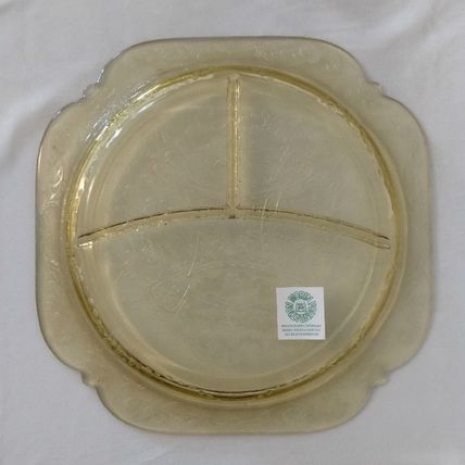 FEDERAL DEPRESSION GLASS MADRID PATTERN YELLOW AMBER GRILL PLATE DIVIDED DISH