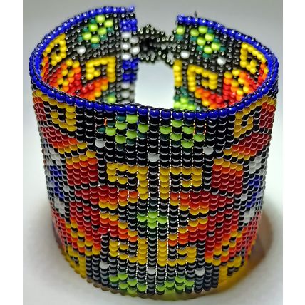 Traditional Huichol Art. Mexico Glass Seed Beads Bracelet. Floral Motives 5