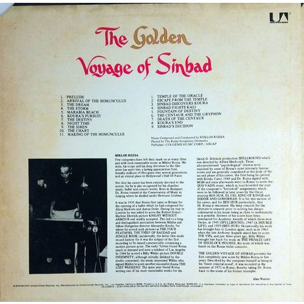 THE GOLDEN VOYAGE OF SINBAD original 1974 Miklos Rosza soundtrack record album