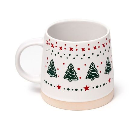 Christmas Tree Stoneware Mug 9 CM &Boxed Decorated Sticth Pattern Gift Festive