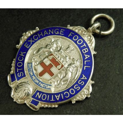 Solid Silver Enamel Pocket Watch Albert Fob Medal Stock Exchange Football 1937