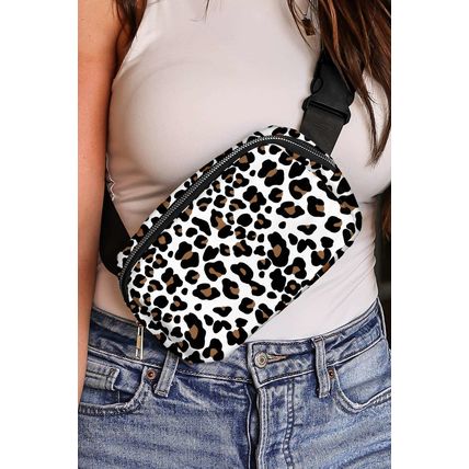 White Cheetah Print Multi Interlayer Zipped Crossbody Bag