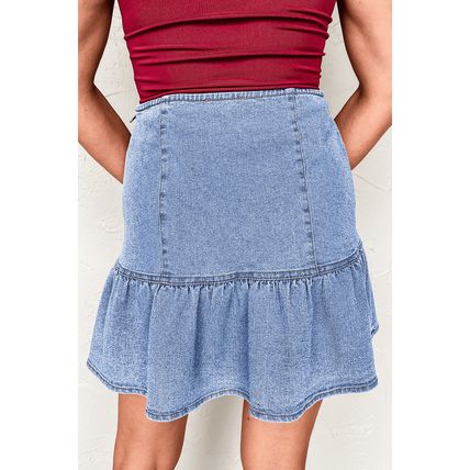 Beau Blue Asymmetric Ruffle Overlay Denim Mini Skirt