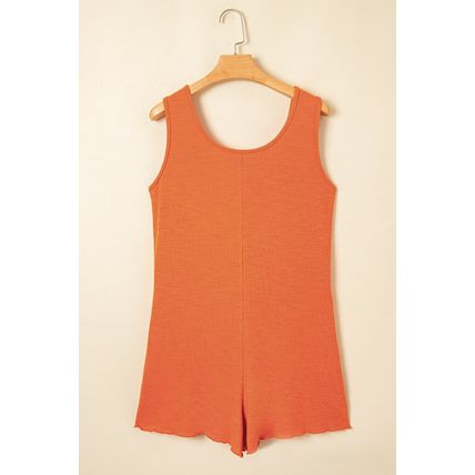 Grapefruit Orange U Neck Button Front Sleeveless Romper