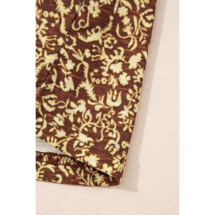 Brown Eyelet Knit Yoke Patchwork Printed Flowy Fit Tank Top