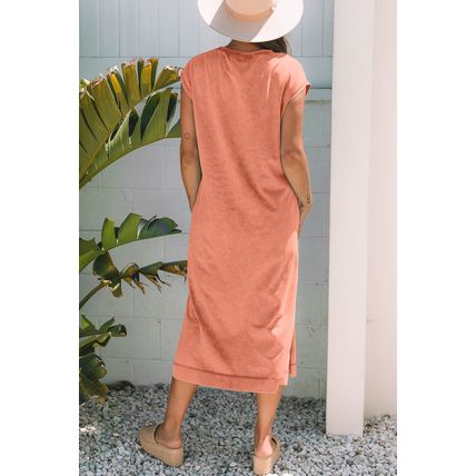 Carrot Mineral Wash Pocketed T-shirt Long Dress