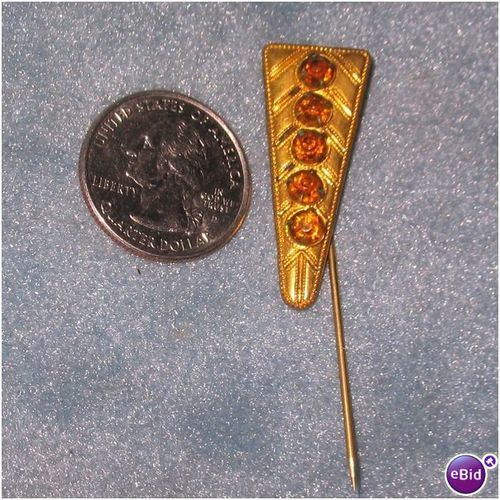 Vintage Gold Tone Amber Rhinestone Stick Hat Pin