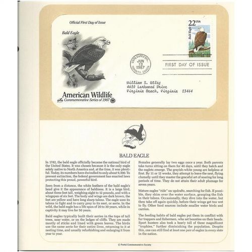 AMERICAN WILDLIFE ' OFFICIAL FIRST DAY of ISSUE ' BALD EAGLE (1987)