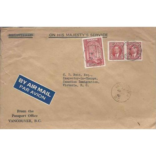 Canada Mufti REGISTERED OHMS Perfin 16 Cent Rate Vancouver BC, Uprated weight